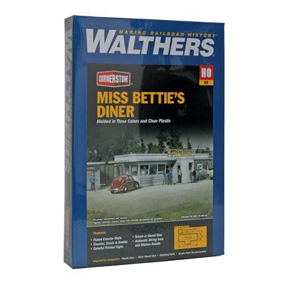 Walthers Cornerstone HO Scale Miss Bettie's Diner Kit 65/8 x 3 x 15/8" 15.2 x 7.6 x 4.1cm