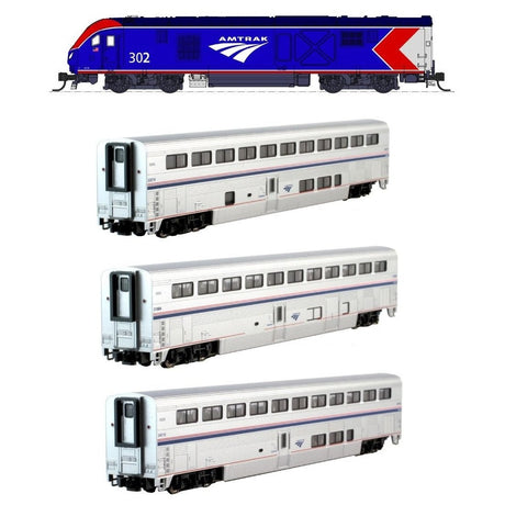 Kato N Scale Amtrak Phase I Superliner 3-Car Set w/ALC-042 Charger Diesel