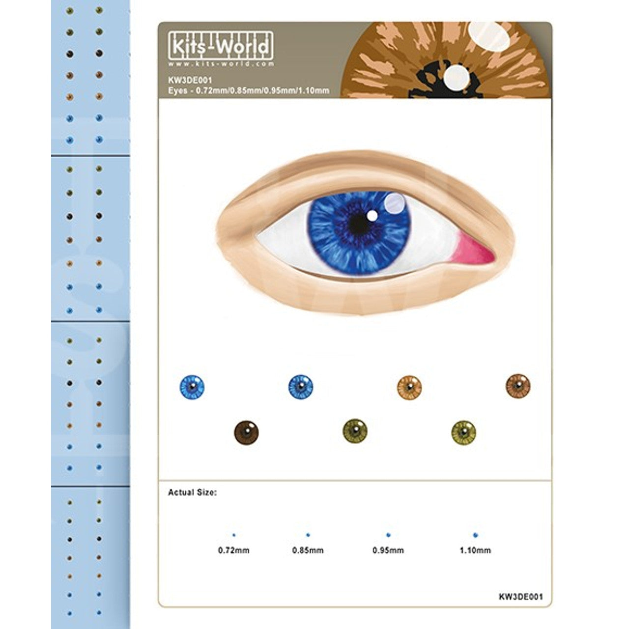 Kits World 3D Human Eyeballs Waterslide Decals 0.72mm, 0.85mm, 0.95mm, Fusion Scale Hobbies