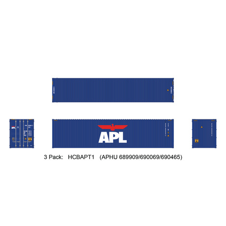 Aurora Miniatures HO 40ft Containers 3 Pack APL Large Logo (APHU 689909/690069/690465) - Fusion Scale Hobbies