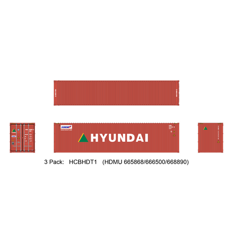 Aurora Miniatures HO 40ft Containers 3 Pack Hyundai (HDMU 665868/666500/668890) - Fusion Scale Hobbies