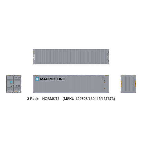 Aurora Miniatures HO 40ft Containers 3 Pack Maersk Small Logo (MSKU 129707/130415/137673) - Fusion Scale Hobbies