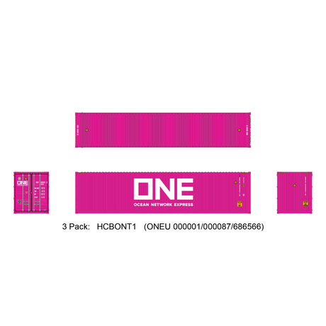 Aurora Miniatures HO 40ft Containers 3 Pack ONE Magenta #1 (ONEU 000001/000087/686566) - Fusion Scale Hobbies