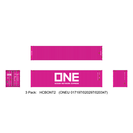 Aurora Miniatures HO 40ft Containers 3 Pack ONE Magenta #2 (ONEU 017197/020297/020347) - Fusion Scale Hobbies