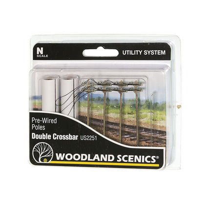 Pre-Wired Poles - Double Crossbar - N Scale