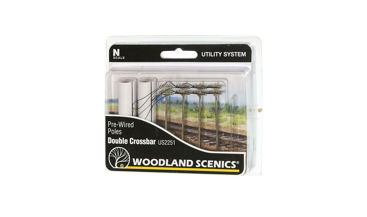 Pre-Wired Poles - Double Crossbar - N Scale