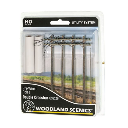 Pre-Wired Poles - Double Crossbar - HO Scale