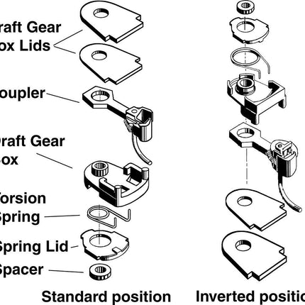 Kadee #35 HO Scale 30-Series Plastic Couplers with Gearboxes - Short (1/4") Overset Shank