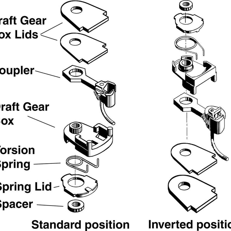 Kadee #35 HO Scale 30-Series Plastic Couplers with Gearboxes - Short (1/4") Overset Shank