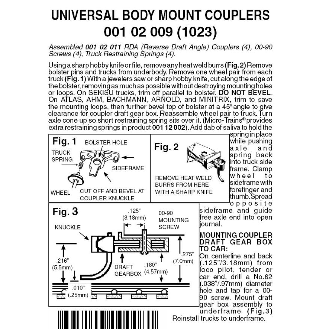 Universal Reverse Micro Trains N Scale Universal Body Mount Couplers Reverse Draft Angle ...