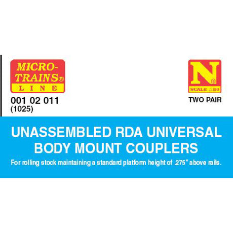 Micro Trains N Scale Unassembled RDA Universal Body Mount Couplers 1025 2-pair