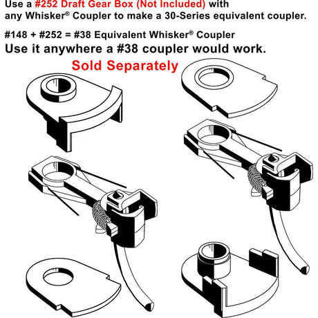 Kadee #146 HO Scale 140-Series Whisker Metal Couplers with Gearboxes - Long (25/64") Centerset Shank