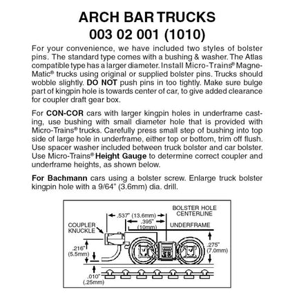 Micro Trains N Scale Arch Bar Trucks with Short Extension Magne-Matic Couplers 1010