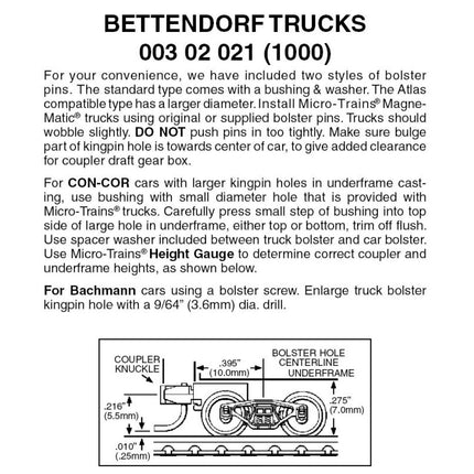 Micro Trains N Scale Bettendorf Trucks with Short Extension Magne-Matic Couplers 1000