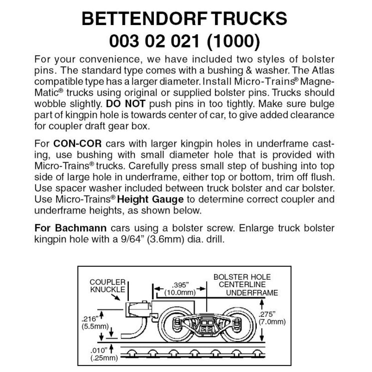 Micro Trains N Scale Bettendorf Trucks with Short Extension Magne-Matic Couplers 1000