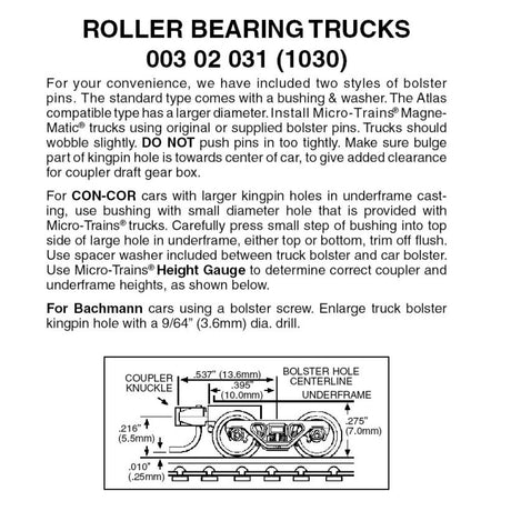 Micro Trains N Scale Roller Bearing Trucks with Short Extension Magne-Matic Couplers 1030