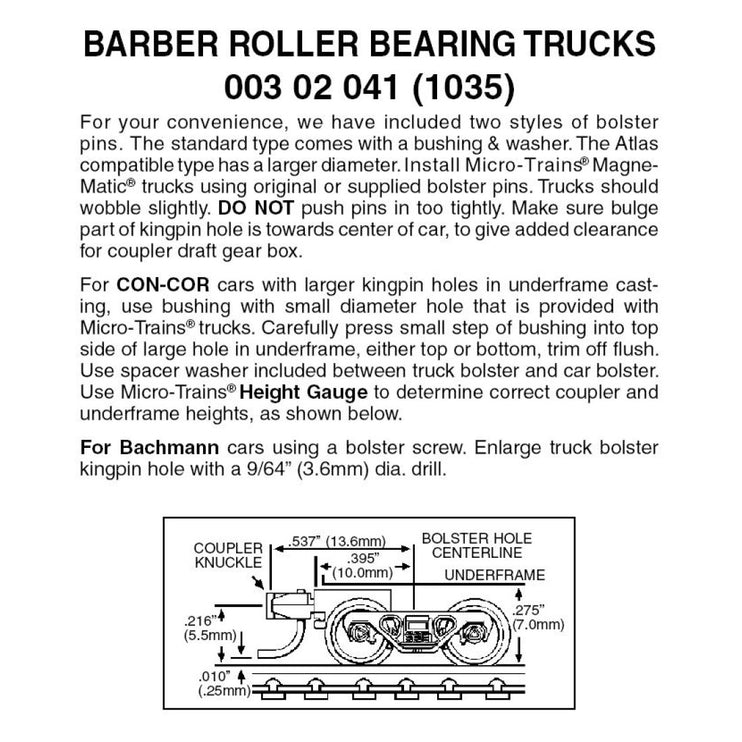 Micro Trains N Scale Barber Roller Bearing Trucks with Short Extension Magne-Matic Couplers 1035