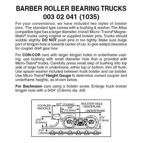 Micro Trains N Scale Barber Roller Bearing Trucks with Short Extension Magne-Matic Couplers 1035