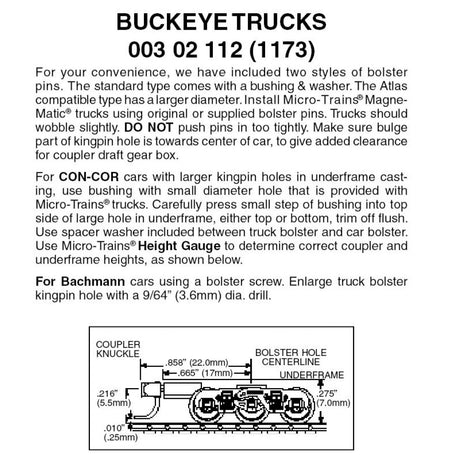 Micro Trains N Scale Buckeye 6-Wheel with Medium Extension Magne-Matic Couplers Trucks 1173