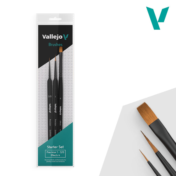 Vallejo Precision. Starter Set (Round 1 & 3/0 Triangular Handle, Flat 4, Synthetics)