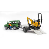 Bruder Toys Land Rover w trailer, JCB Micro Exc. and worker