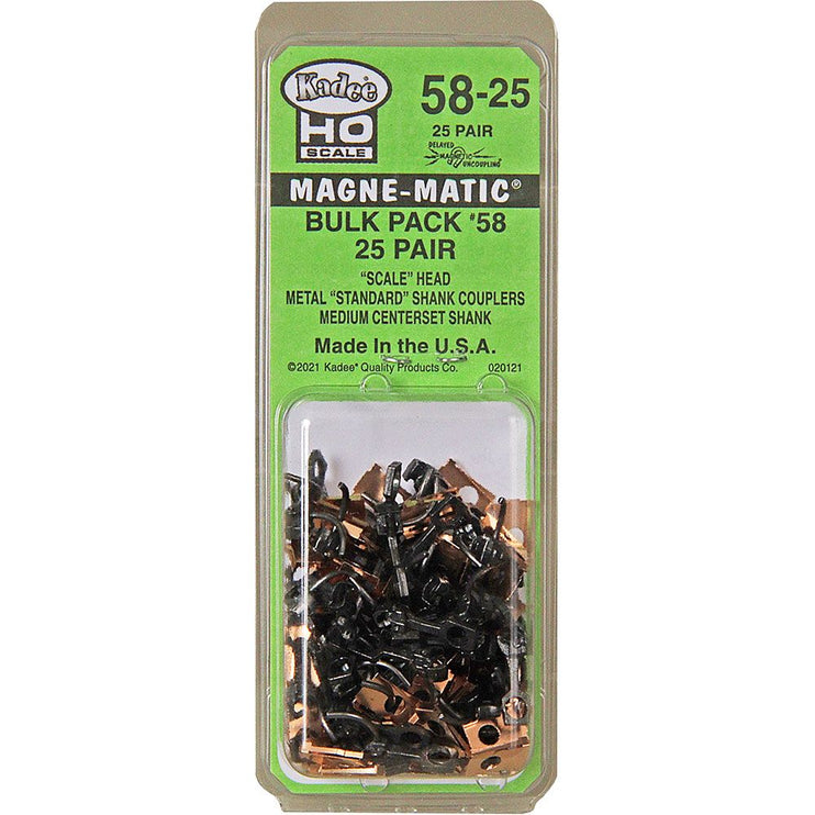 Kadee #58-25 HO Scale Bulk Pack - 25 pair #58 Scale Metal Couplers - Medium (9/32") Centerset Shank