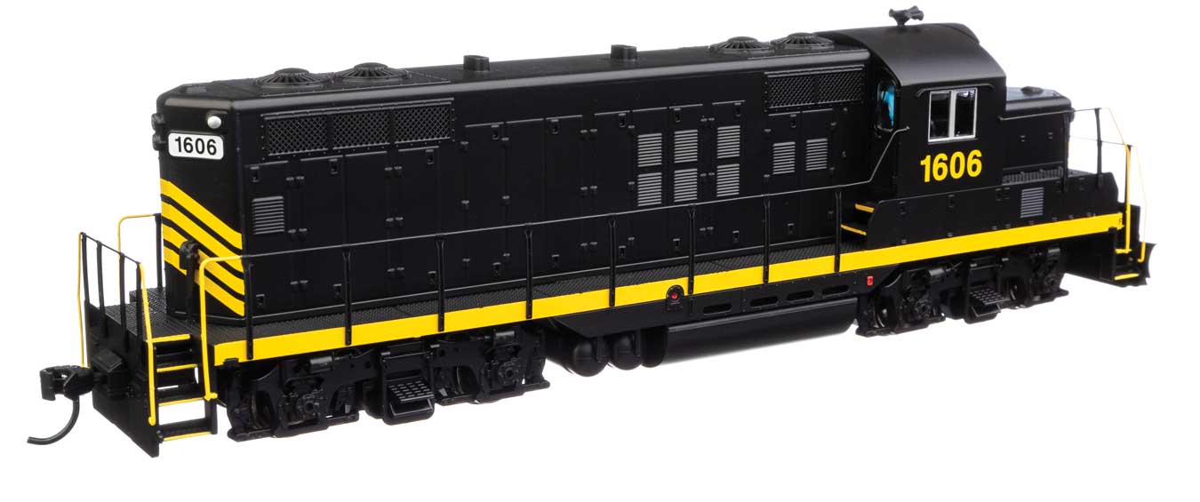 Walthers Mainline HO Scale EMD GP9 Phase II Chopped Nose ESU LokSound Leased Unit #1606 (black w/yellow stripes numbered unlettered)