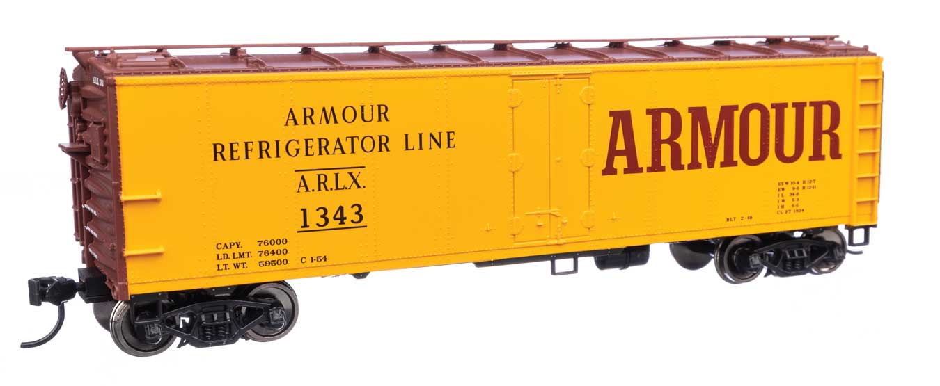 Walthers Mainline HO Scale Armour Refrigerator Lines ARLX #1343 40' Steel Reefer with Dreadnaught Ends