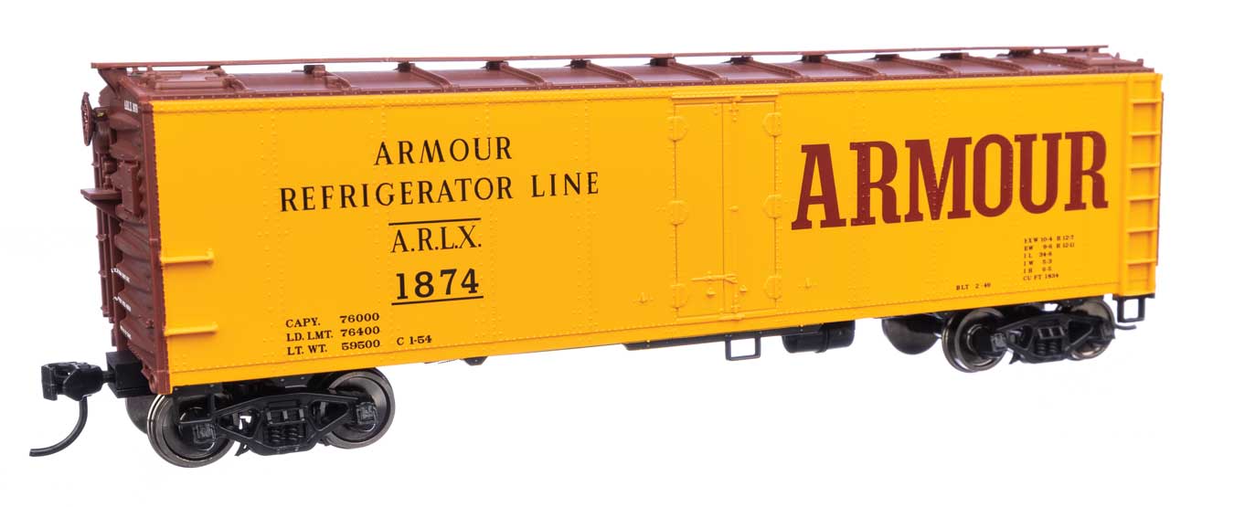 Walthers Mainline HO Scale Armour Refrigerator Lines ARLX #1874 40' Steel Reefer with Dreadnaught Ends