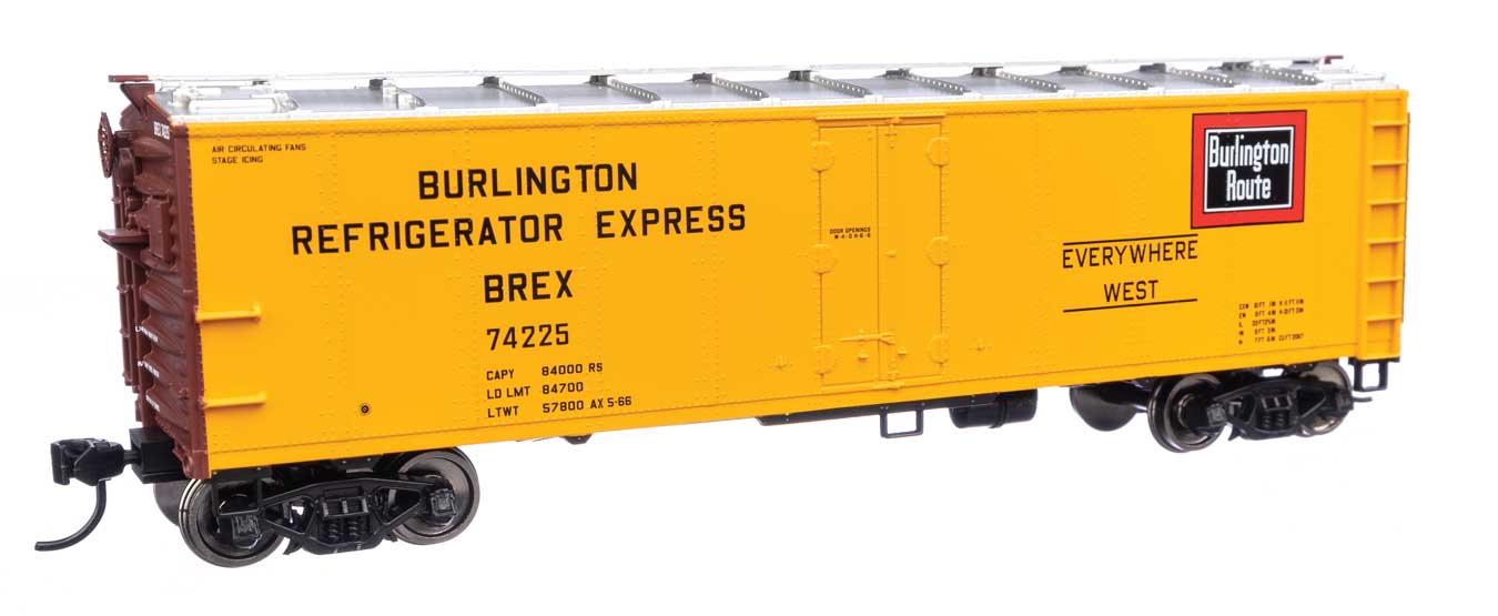 Walthers Mainline HO Scale Burlington Refrigerator Express BREX #74225 40' Steel Reefer with Dreadnaught Ends