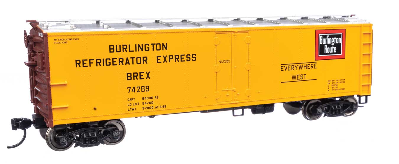 Walthers Mainline HO Scale Burlington Refrigerator Express BREX #74269 40' Steel Reefer with Dreadnaught Ends