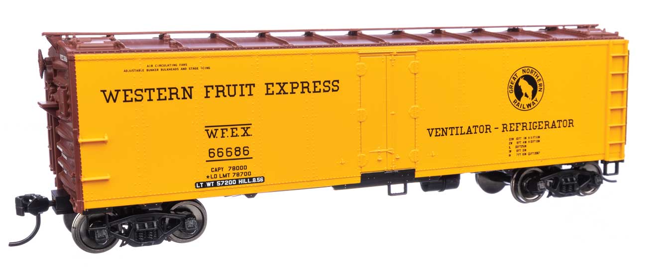 Walthers Mainline HO Scale Western Fruit Express WFEX #66686 40' Steel Reefer with Dreadnaught Ends