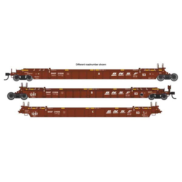 Walthers Mainline HO NSC Articulated 3-Unit 53' Well Car BNSF Railway #211547 (brown, white)