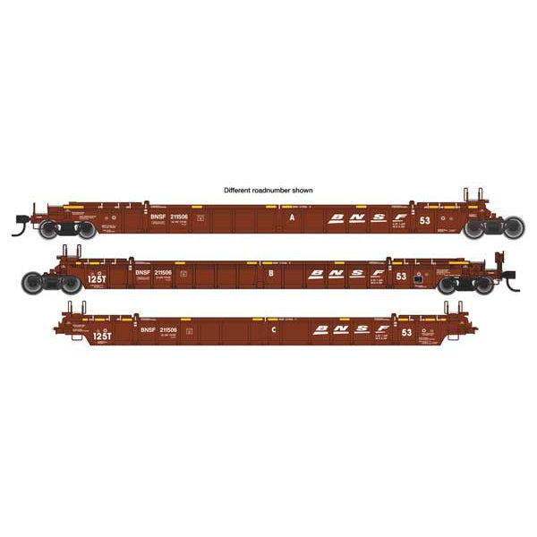 Walthers Mainline HO NSC Articulated 3-Unit 53' Well Car BNSF Railway #211506 (brown, white)