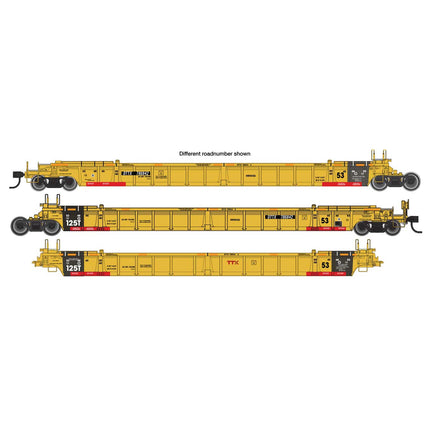 Walthers Mainline HO NSC Articulated 3-Unit 53' Well Car TTX DTTX #787545 (yellow w/red "Jack Here" warnings)