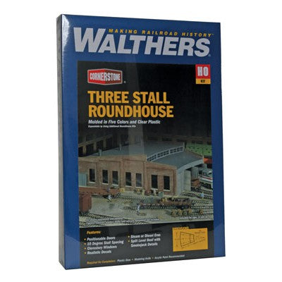 Walthers Cornerstone HO Scale ThreeStall Roundhouse Kit 14 x 141/4 x 411/16" 35.6 x 36.2 x 11.9cm