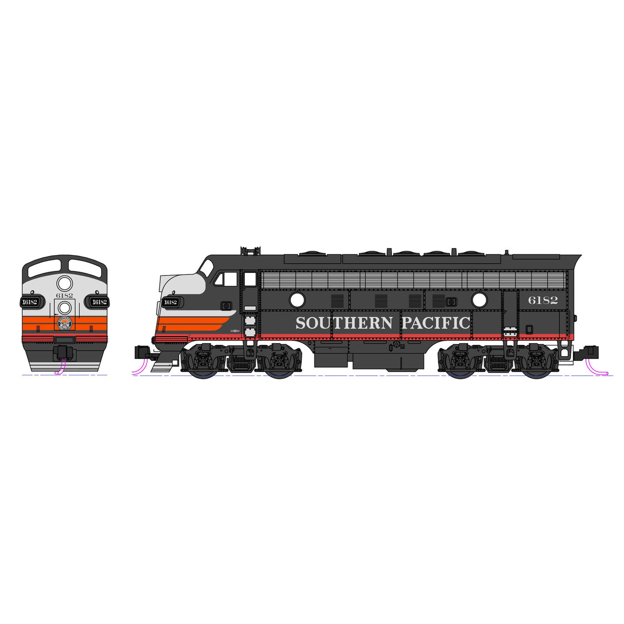 Kato N Scale F7 A/B Diesels SP #6282 & 8082 with Digitraxx DCC Decoders