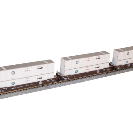 Kato N Scale BNSF MAXI-IV 53' Well Cars with Hub Containers