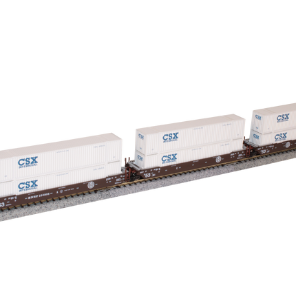 Kato N Scale BNSF MAXI-IV 53' Well Cars with CSX Containers