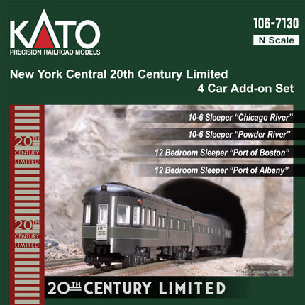 Kato N Scale New York Central '20th Century Limited' 4 Car Add-On Passenger Set 106-7130