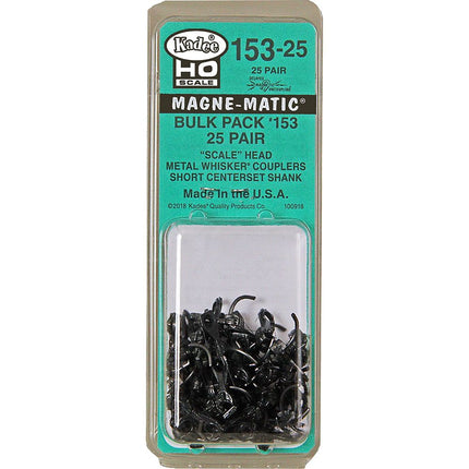 Kadee #153-25 HO Scale Bulk Pack - 25 pair #153 Scale Whisker Metal Couplers - Short (1/4") Centerset Shank