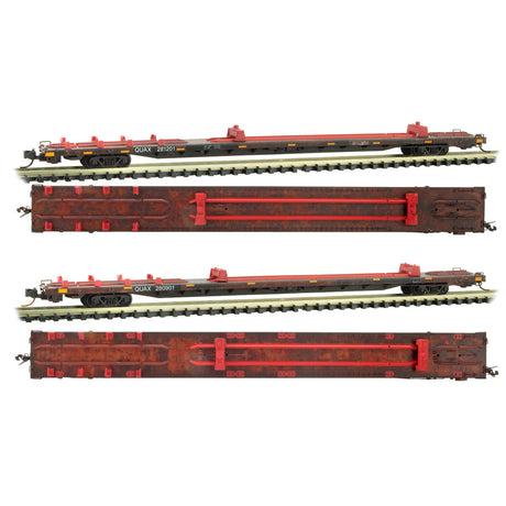 Micro Trains N Scale QUAX 89' Flat Car Weathered 2 pack RD# QUAX 280901, 281201