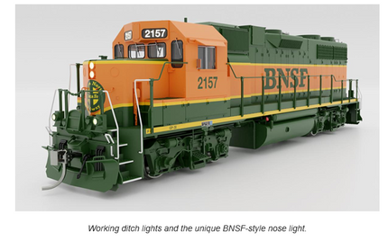 Rapido 38034 HO EMD GP38 Low Nose - Standard DC -- Burlington Northern Santa Fe #2162 (H1, green, orange)