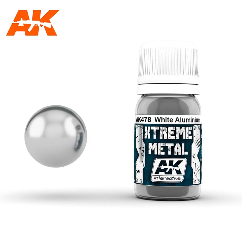 AK Interactive Xtreme Metal White Aluminum Metallic Paint 30ml Bottle