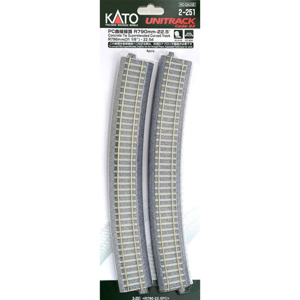 Kato HO Scale Unitrack 790mm (31-1/8'') 22.5* Superelevated Curve 4 Pack