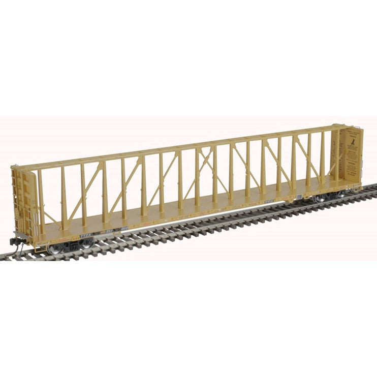 Atlas Master HO Scale 73' Center-Partition 'Centerbeam' Flatcar TTX 'w/yellow conspicuity stripes' TTZX #857054