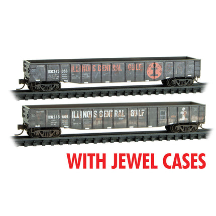 Micro Trains Line N Illinois Central Gulf 50' Steel Side Gondola weathered 2-Pack JEWEL Case RD# ICG 245056, 245669