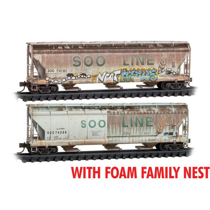 Micro Trains N Scale Weathered Soo Line Covered Hoppers Two Pack - Foam Nest