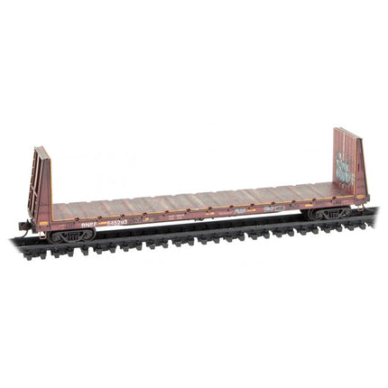 Micro Trains N Scale 61' Standard Bulkhead Flat Car Weathered Foam 3-Pack BNSF 545129, 545293, 545404 - Rel. 6/23