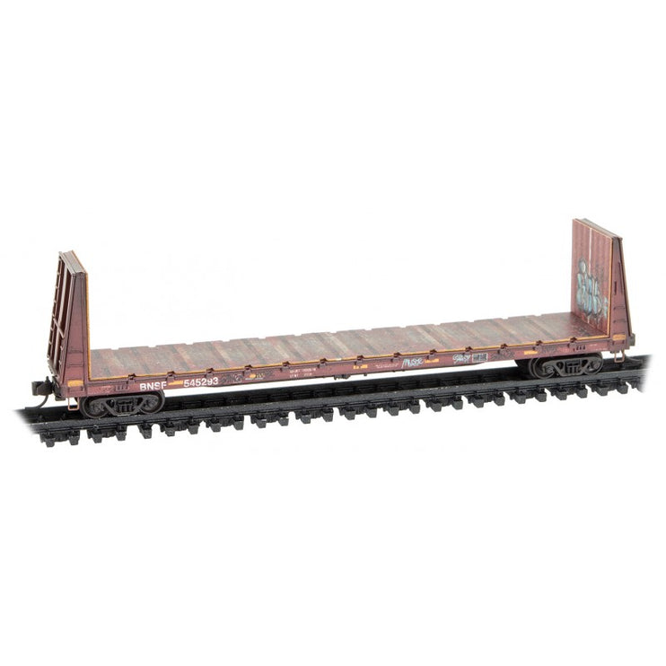 Micro Trains N Scale 61' Standard Bulkhead Flat Car Weathered Jewel 3-Pack BNSF 545129, 545293, 545404- Rel. 6/23